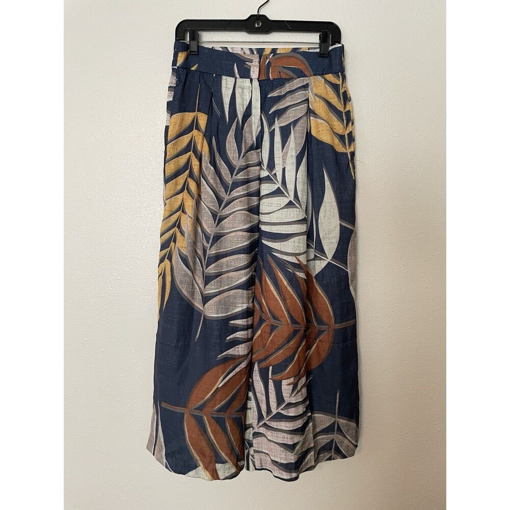 PHILOSOPHY Women's Small Beachy Pull on Tropical Blue Palm Wide-Leg Pants Boho